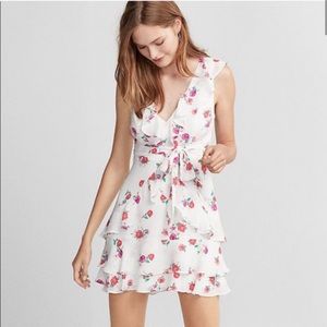 NWT Express Floral Ruffle Mini Dress White and Pink